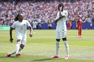 Ousmane Dembélé celebrates his hat-trick as France beat Norway 4-1 in the FIFA World Cup 2026.