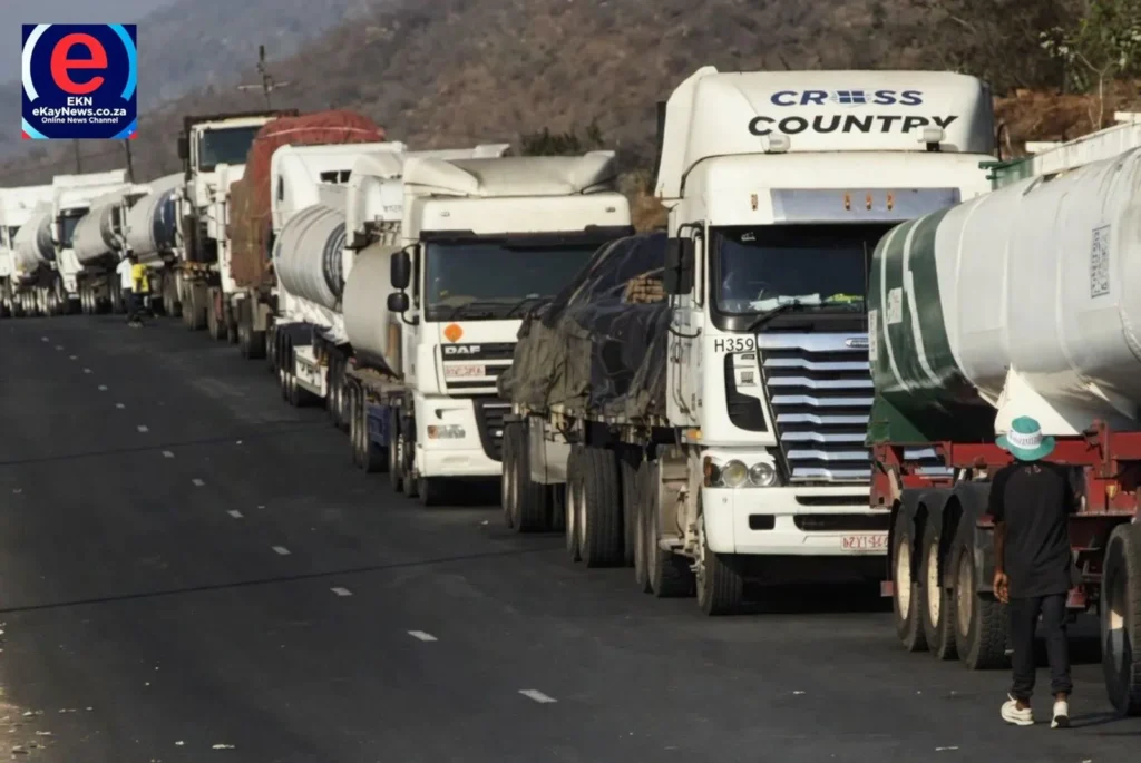 Thousands of South African trucks queue at the Mozambique border amid trade and transport disruption.