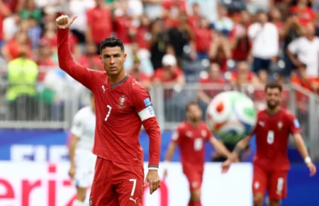 Cristiano Ronaldo celebrates after scoring twice in Portugal's 5-0 World Cup win over Uzbekistan