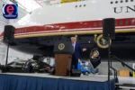 President Donald Trump unveils the modified Qatari Boeing 747-8 for the Air Force One fleet