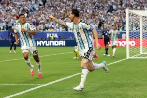 Lionel Messi celebrates as Argentina beat Cape Verde 3-2 after extra time at FIFA World Cup 2026.
