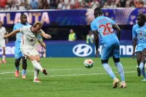 Harry Kane celebrates after scoring twice as England beat DR Congo 2-1 in the FIFA World Cup 2026.