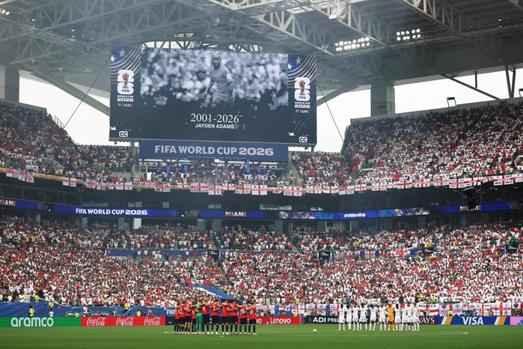 Jayden Adams honoured with a minute of silence before the FIFA World Cup 2026 quarterfinal in Miami.