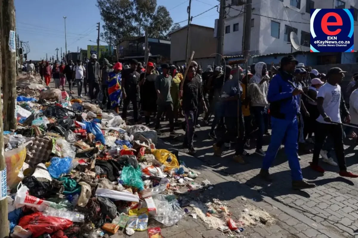 Protesters march through Johannesburg during anti-immigrant demonstrations targeting undocumented migrants.