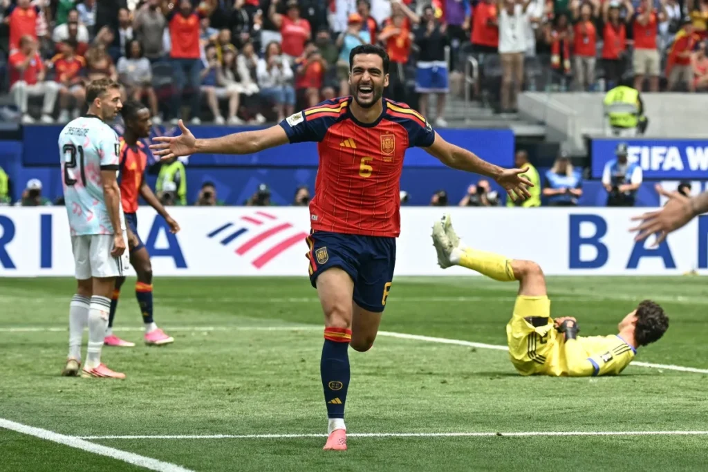 Spain celebrate a 2-1 World Cup 2026 quarterfinal win over Belgium after Mikel Merino's late winner