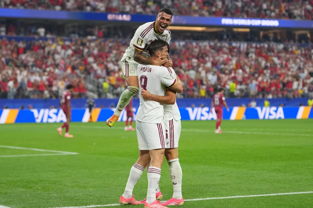 Mikel Merino celebrates after scoring the late winning goal as Spain beat Portugal 1-0 in the FIFA World Cup 2026 Round of 16.